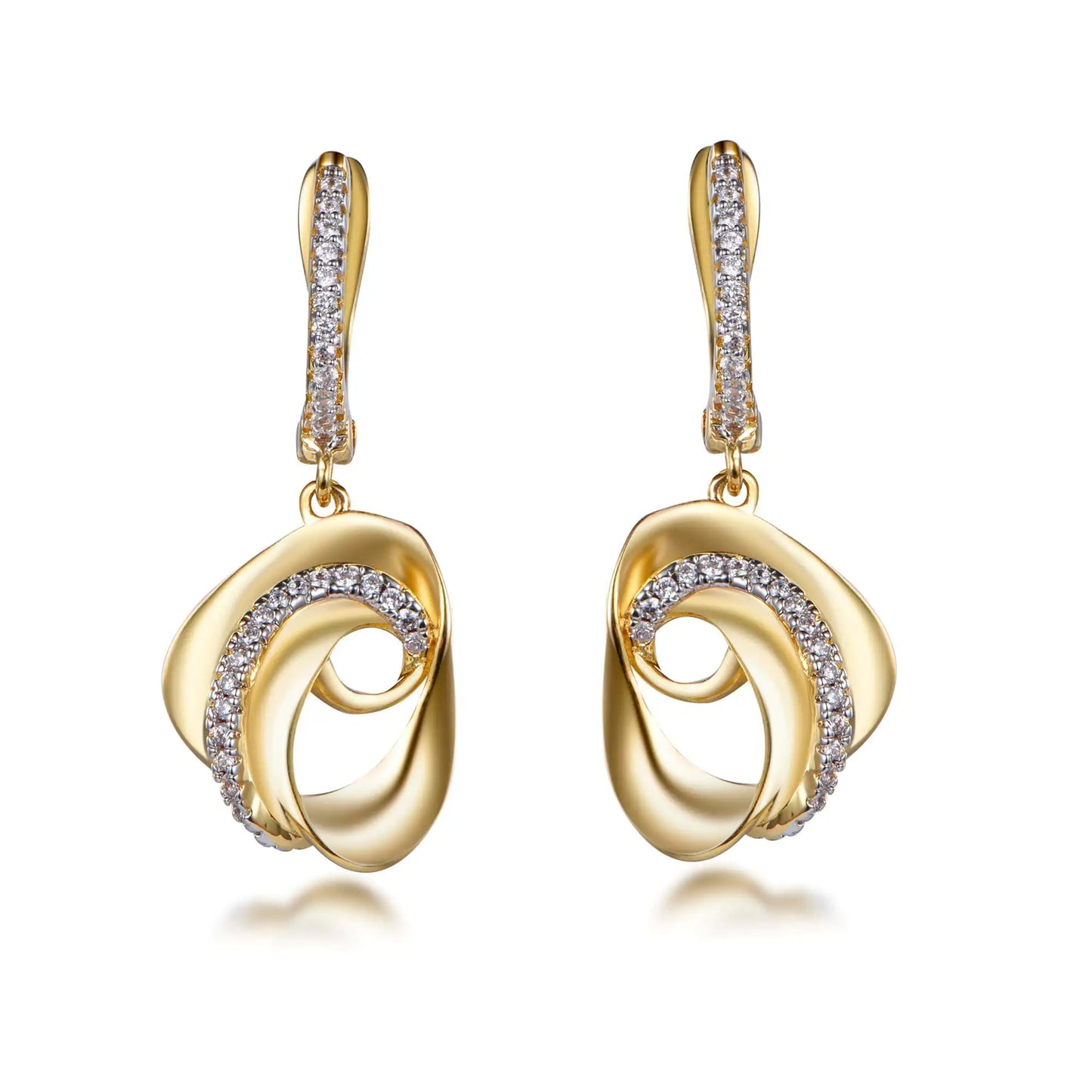 Wholesale Silver Gold Plated Cubic Zircon Geometric Circle Twisted Dangle Earrings