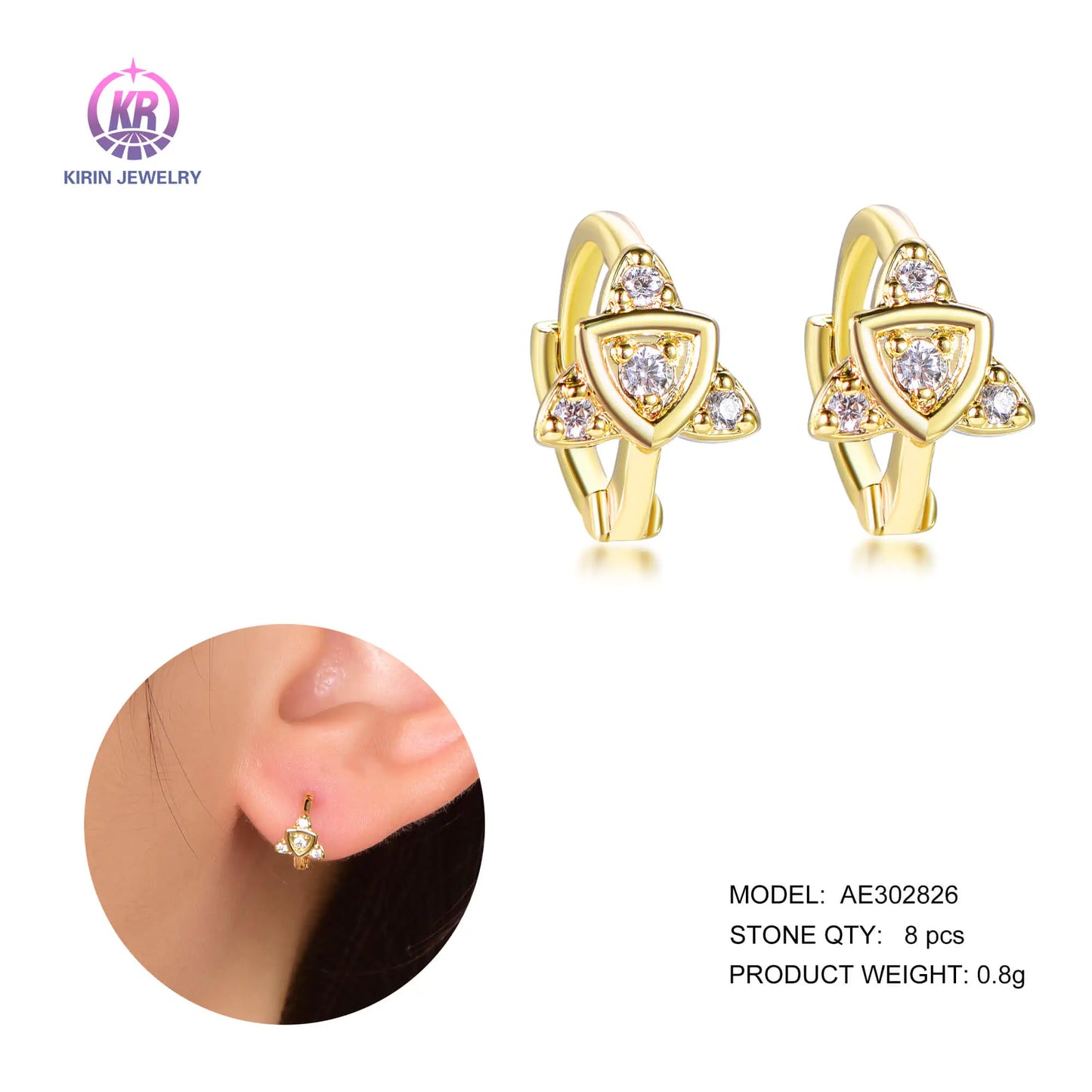 Wholesale Silver Gold Plated Cubic Zircon Geometric Unique Hoop Earrings for Women