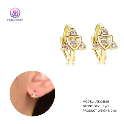 Wholesale Silver Gold Plated Cubic Zircon Geometric Unique Hoop Earrings for Women