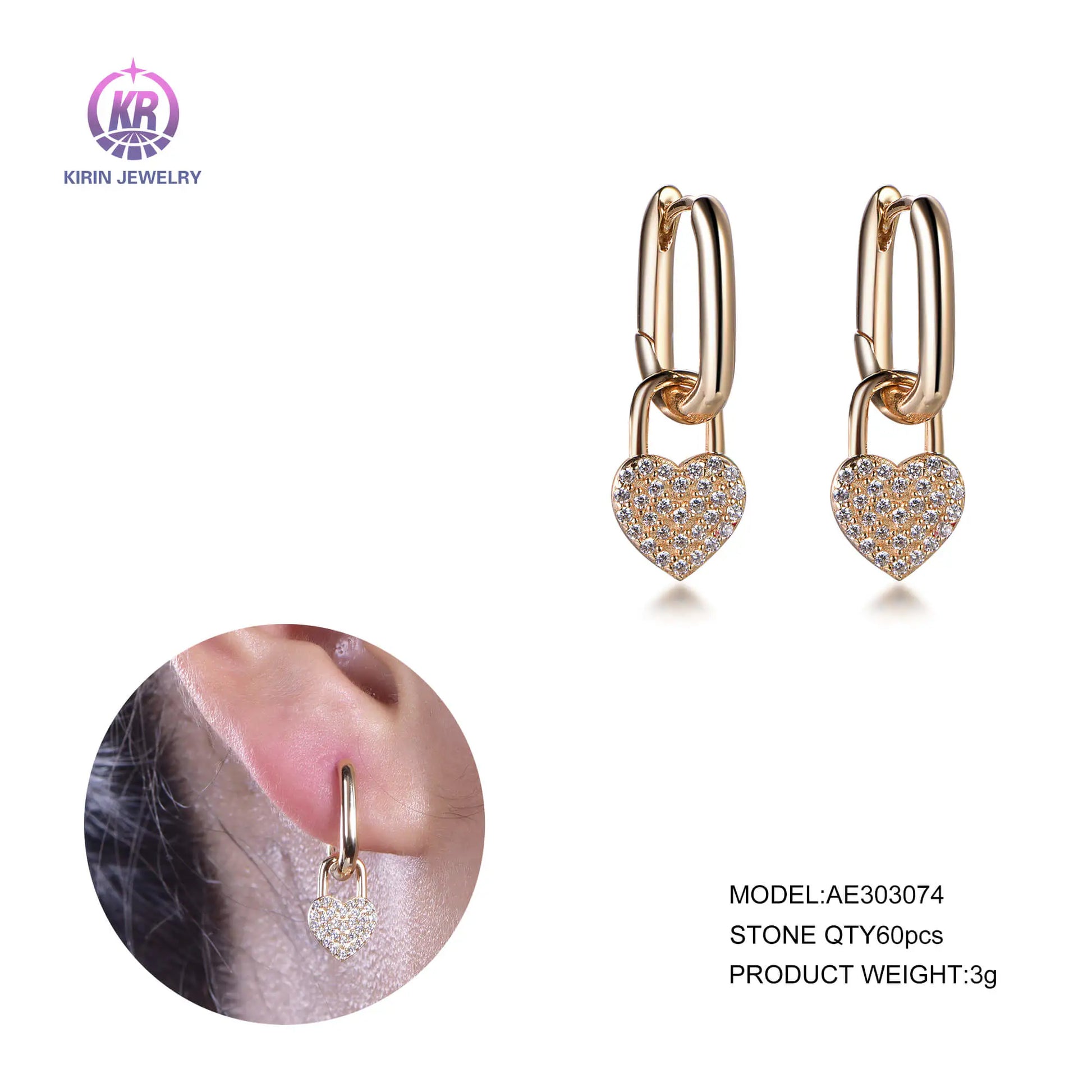 Wholesale Silver Gold Plated Cubic Zircon Locket Design Heart Dangle Earrings​ for Women