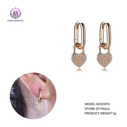 Wholesale Silver Gold Plated Cubic Zircon Locket Design Heart Dangle Earrings​ for Women