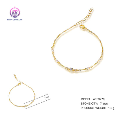 Wholesale Silver Gold Plated Cubic Zircon Minimalist Thin Chain Bracelet for Women