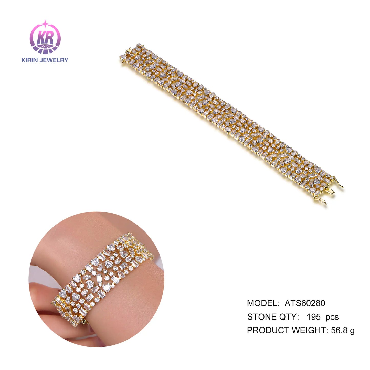 Wholesale Silver Gold Plated Cubic Zircon Mixed Cut Multi Layer Bracelet​ for Women