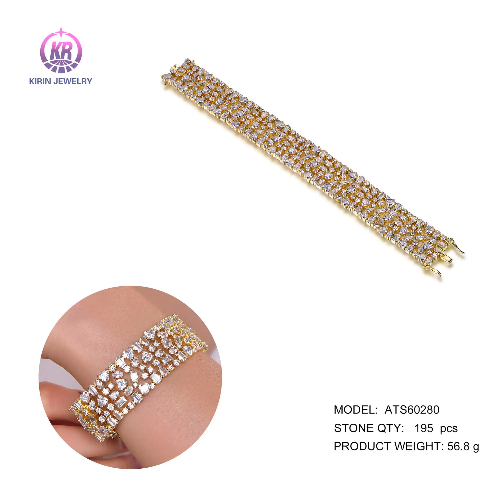 Wholesale Silver Gold Plated Cubic Zircon Mixed Cut Multi Layer Bracelet​ for Women
