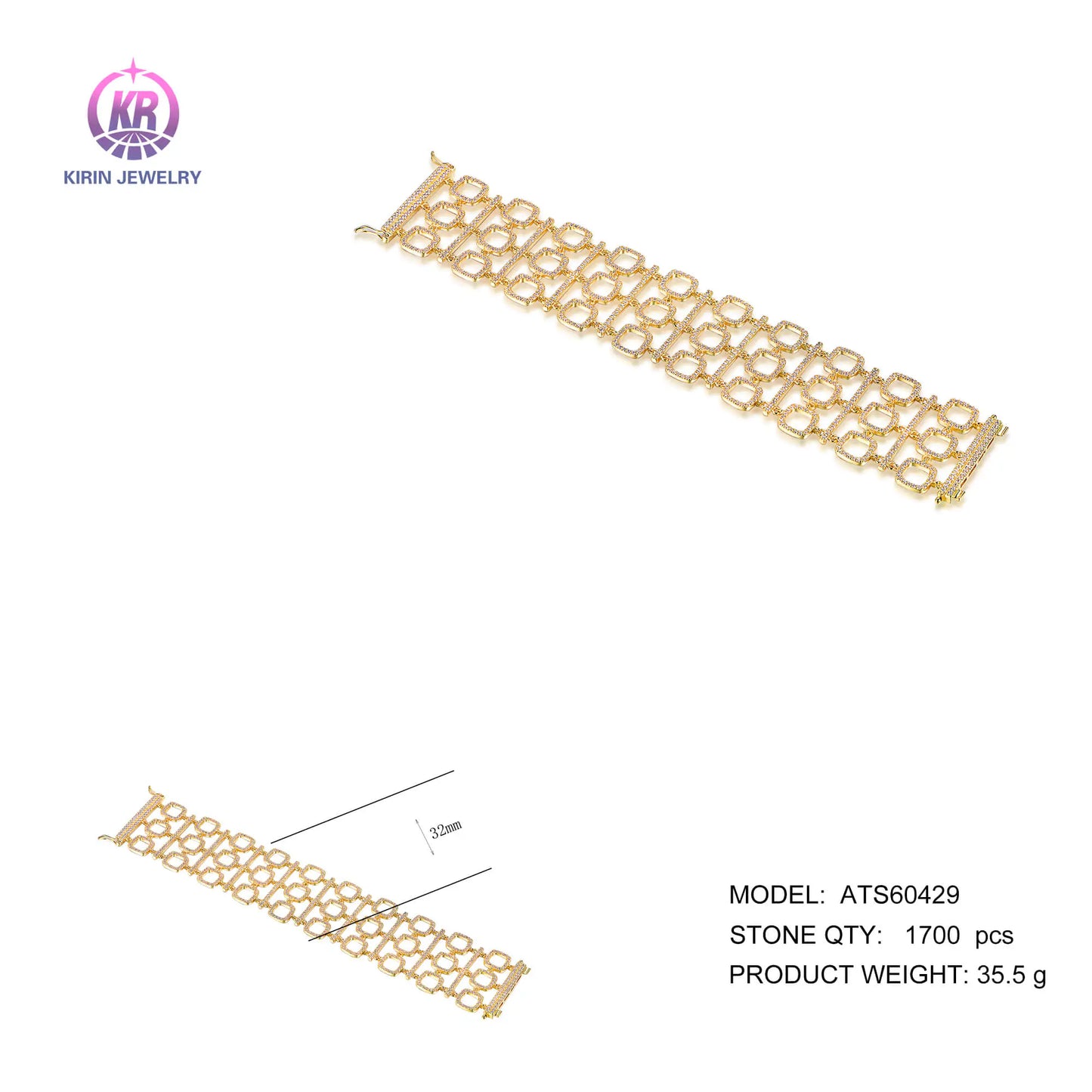 Wholesale Silver Gold Plated Cubic Zircon Net Design Personalization Bracelet for Women