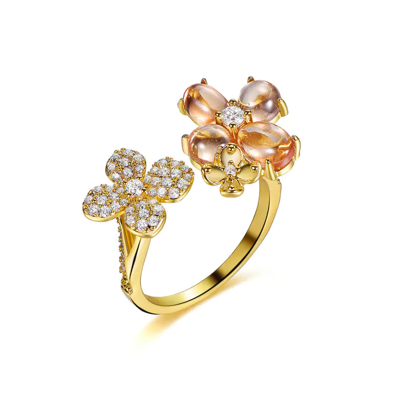 Wholesale Silver Gold Plated Cubic Zircon Open Personalized Flower Ring