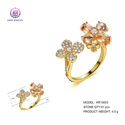Wholesale Silver Gold Plated Cubic Zircon Open Personalized Flower Ring for Women