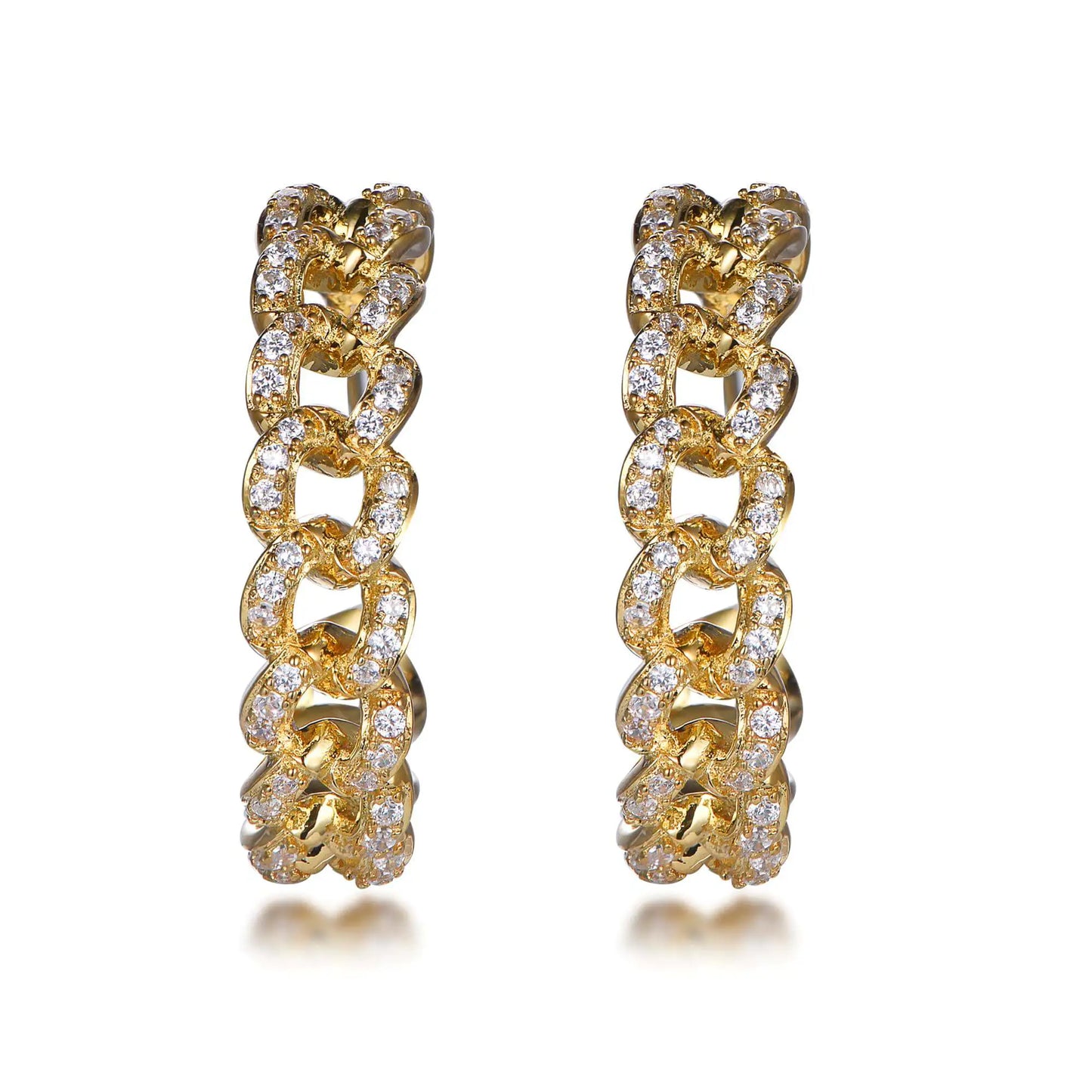 Wholesale Silver Gold Plated Cubic Zircon Pava Curb Chain Hoop Earrings