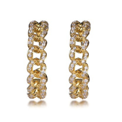 Wholesale Silver Gold Plated Cubic Zircon Pava Curb Chain Hoop Earrings