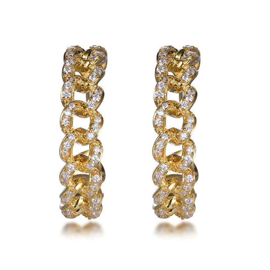 Wholesale Silver Gold Plated Cubic Zircon Pava Curb Chain Hoop Earrings