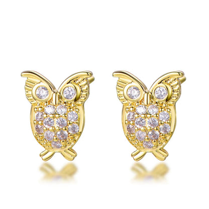 Wholesale Silver Gold Plated Cubic Zircon Paved Nature-Inspired Owl Stud Earrings