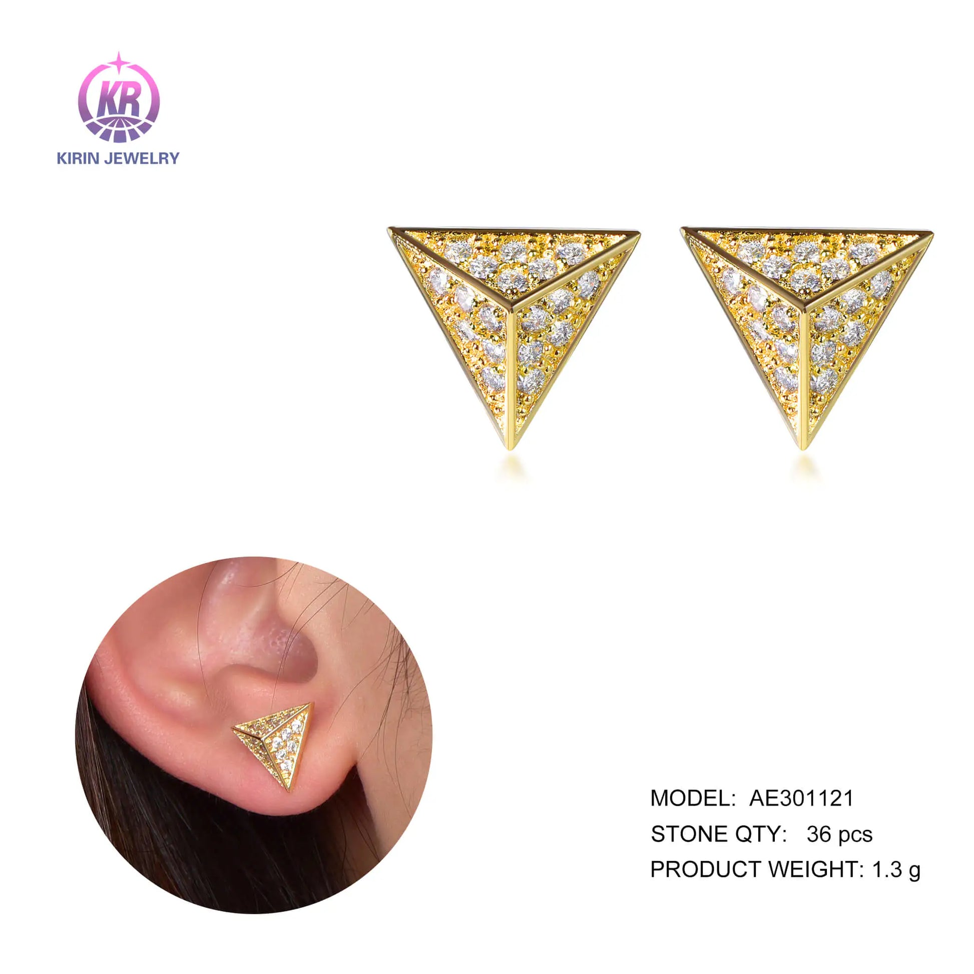 Wholesale Silver Gold Plated Cubic Zircon Personalized Prism Stud Earrings for Women