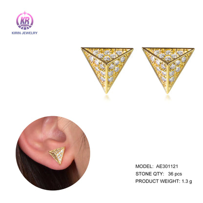 Wholesale Silver Gold Plated Cubic Zircon Personalized Prism Stud Earrings for Women