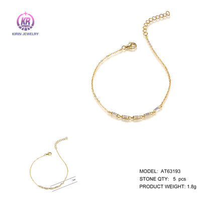 Wholesale Silver Gold Plated Cubic Zircon Personalized Rectangle Link Bracelet for Women