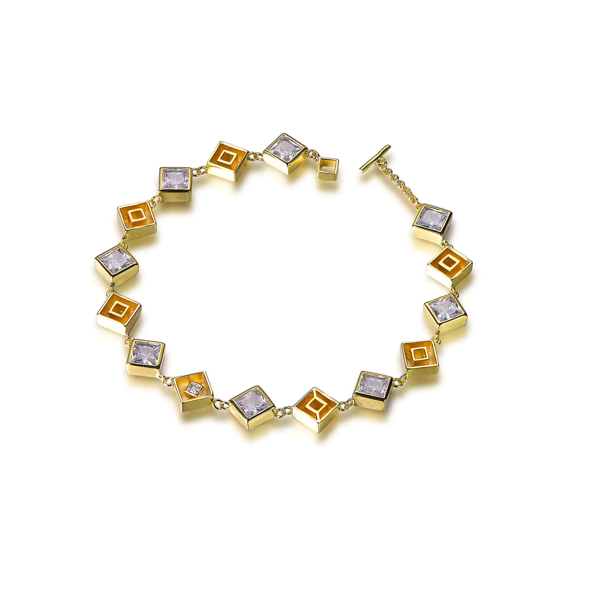 Wholesale Silver Gold Plated Cubic Zircon Personalized Square Link Bracelet​