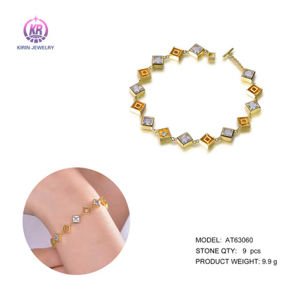 Wholesale Silver Gold Plated Cubic Zircon Personalized Square Link Bracelet​ for Women