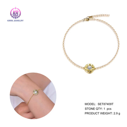 Wholesale Silver Gold Plated Cubic Zircon Personalized Sun Bracelet for Women