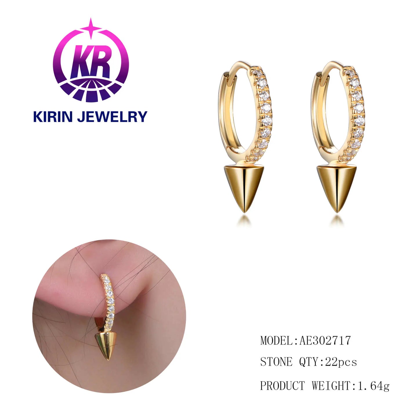 Wholesale Silver Gold Plated Cubic Zircon Punk Spike Rivet Small Hoops Earrings for Women