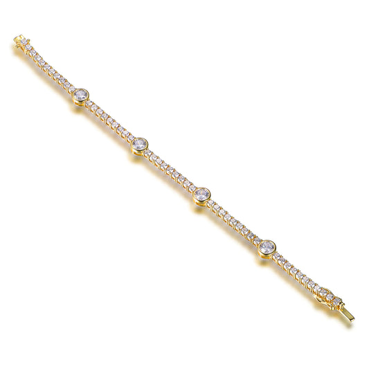 Wholesale Silver Gold Plated Cubic Zircon Round Cut 1 Row Chain Tennis Bracelet