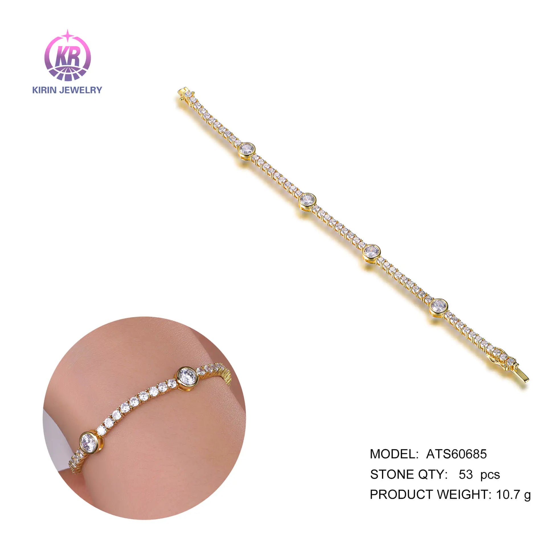 Wholesale Silver Gold Plated Cubic Zircon Round Cut 1 Row Chain Tennis Bracelet for Women