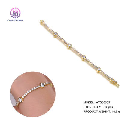 Wholesale Silver Gold Plated Cubic Zircon Round Cut 1 Row Chain Tennis Bracelet for Women
