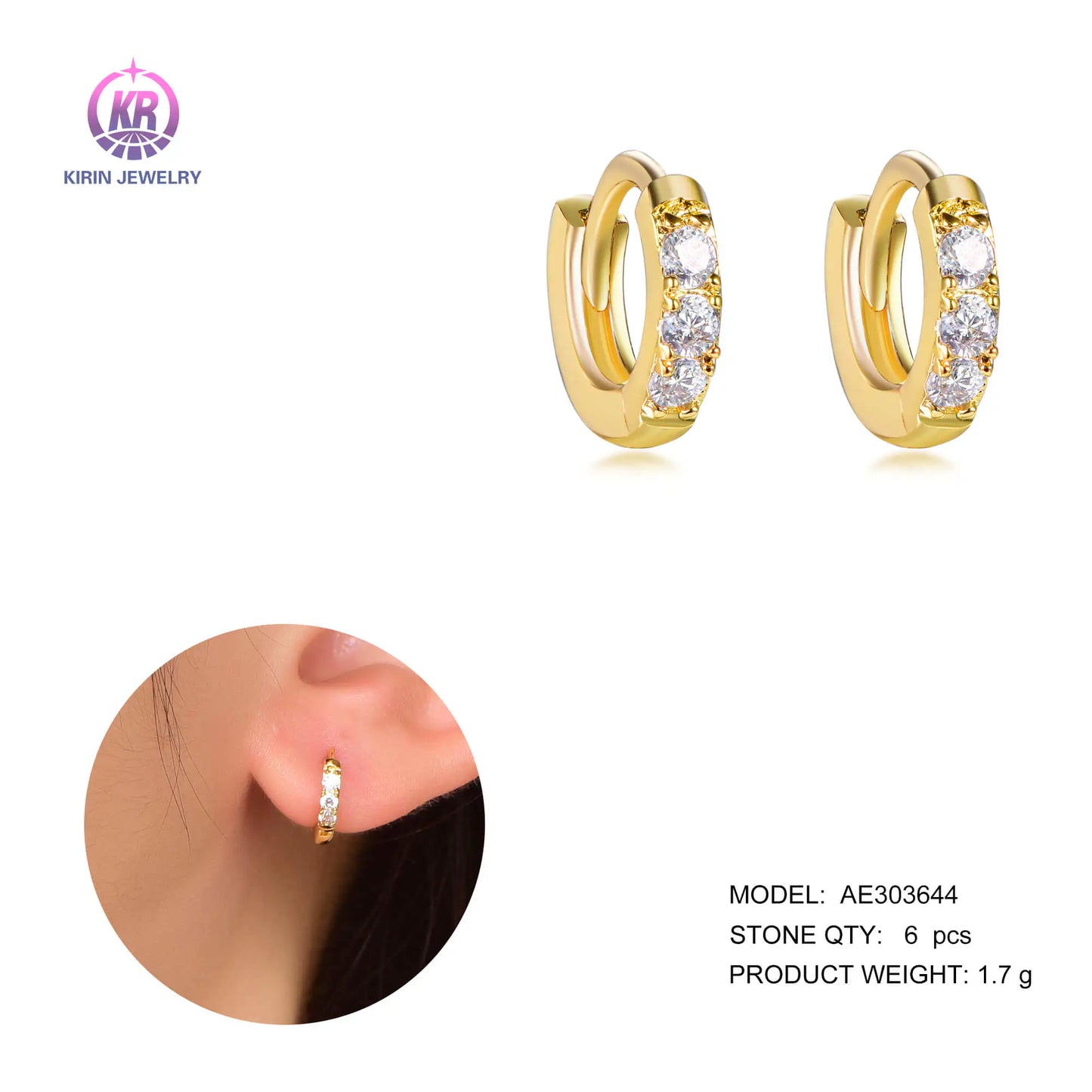 Wholesale Silver Gold Plated Cubic Zircon Round Small Hoop Huggie Earrings​ for Women