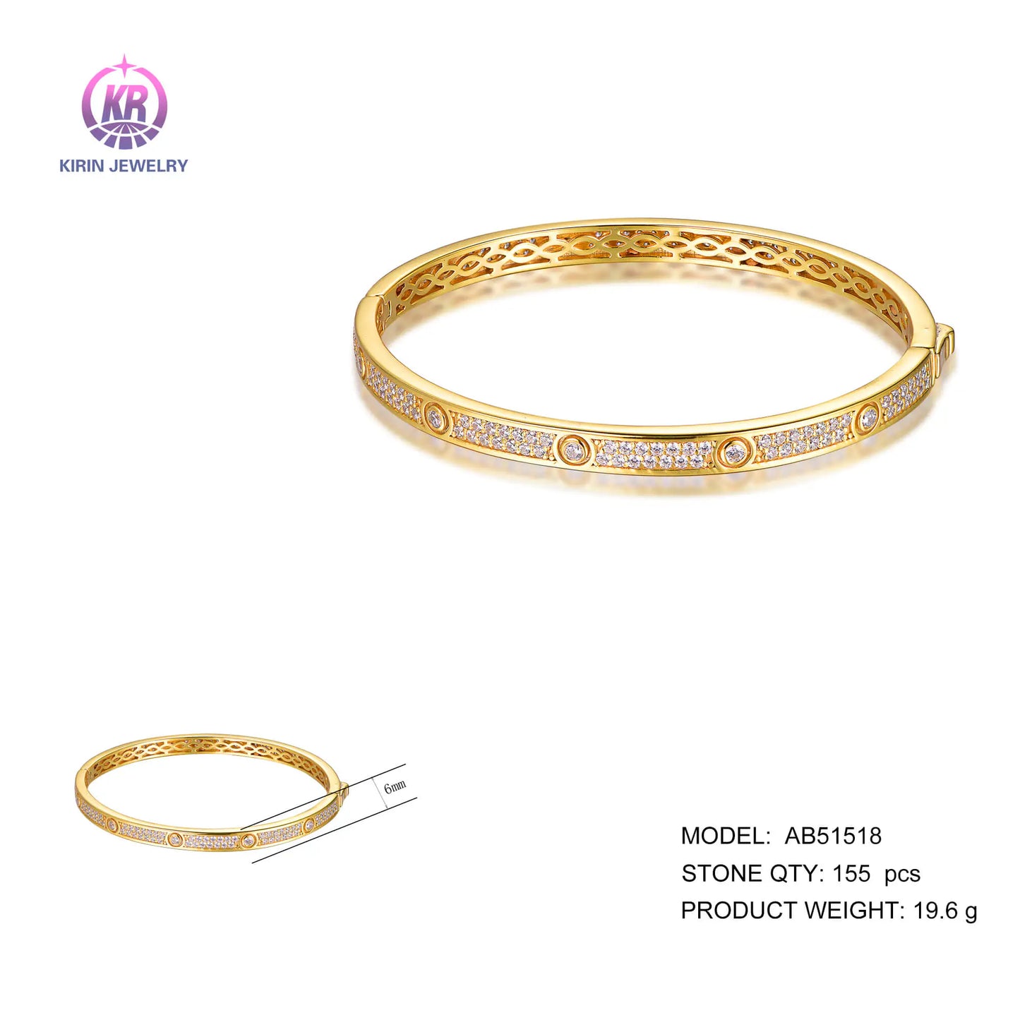 Wholesale Silver Gold Plated Cubic Zircon Simple Bangle Bracelets​ for Women