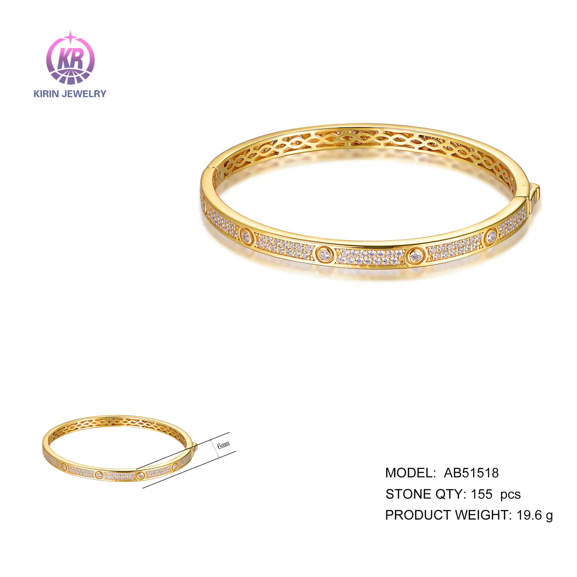 Wholesale Silver Gold Plated Cubic Zircon Simple Bangle Bracelets​ for Women