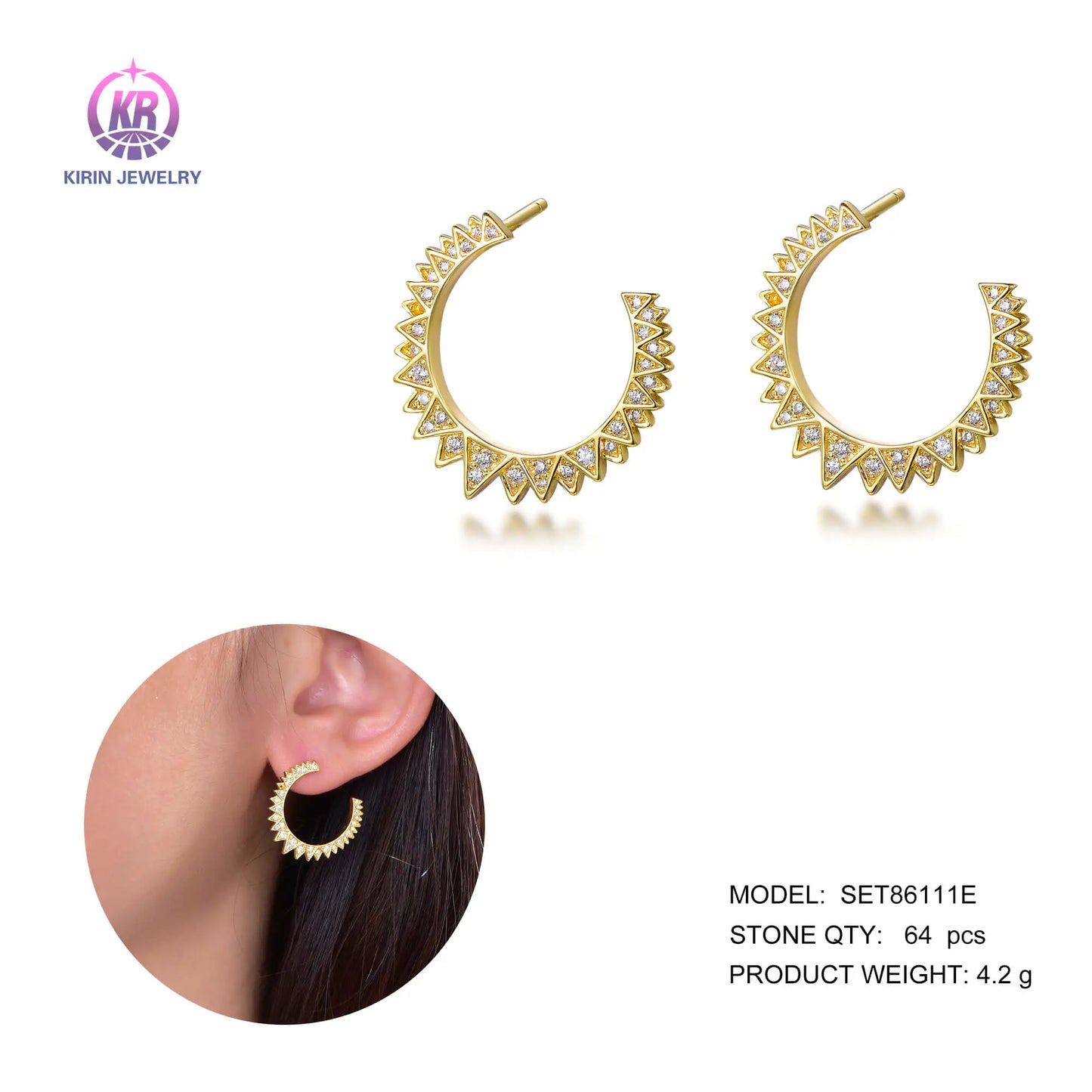 Wholesale Silver Gold Plated Cubic Zircon Simple Hoop Sun Stud Earrings for Women