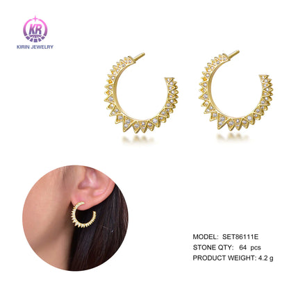 Wholesale Silver Gold Plated Cubic Zircon Simple Hoop Sun Stud Earrings for Women