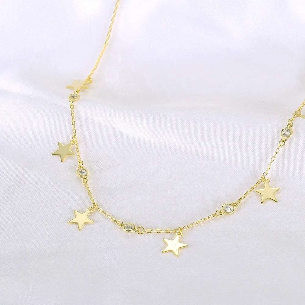Wholesale Silver Gold Plated Cubic Zircon Star Chain Necklace