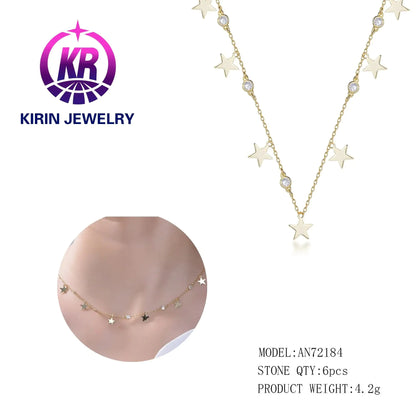 Wholesale Silver Gold Plated Cubic Zircon Star Chain Necklace