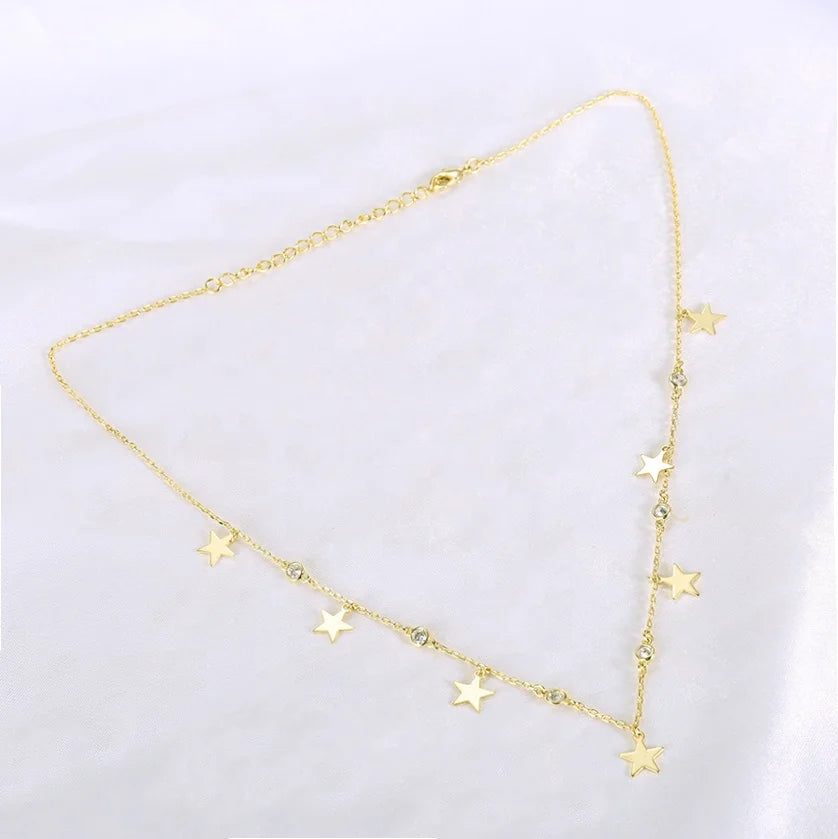 Wholesale Silver Gold Plated Cubic Zircon Star Chain Necklace