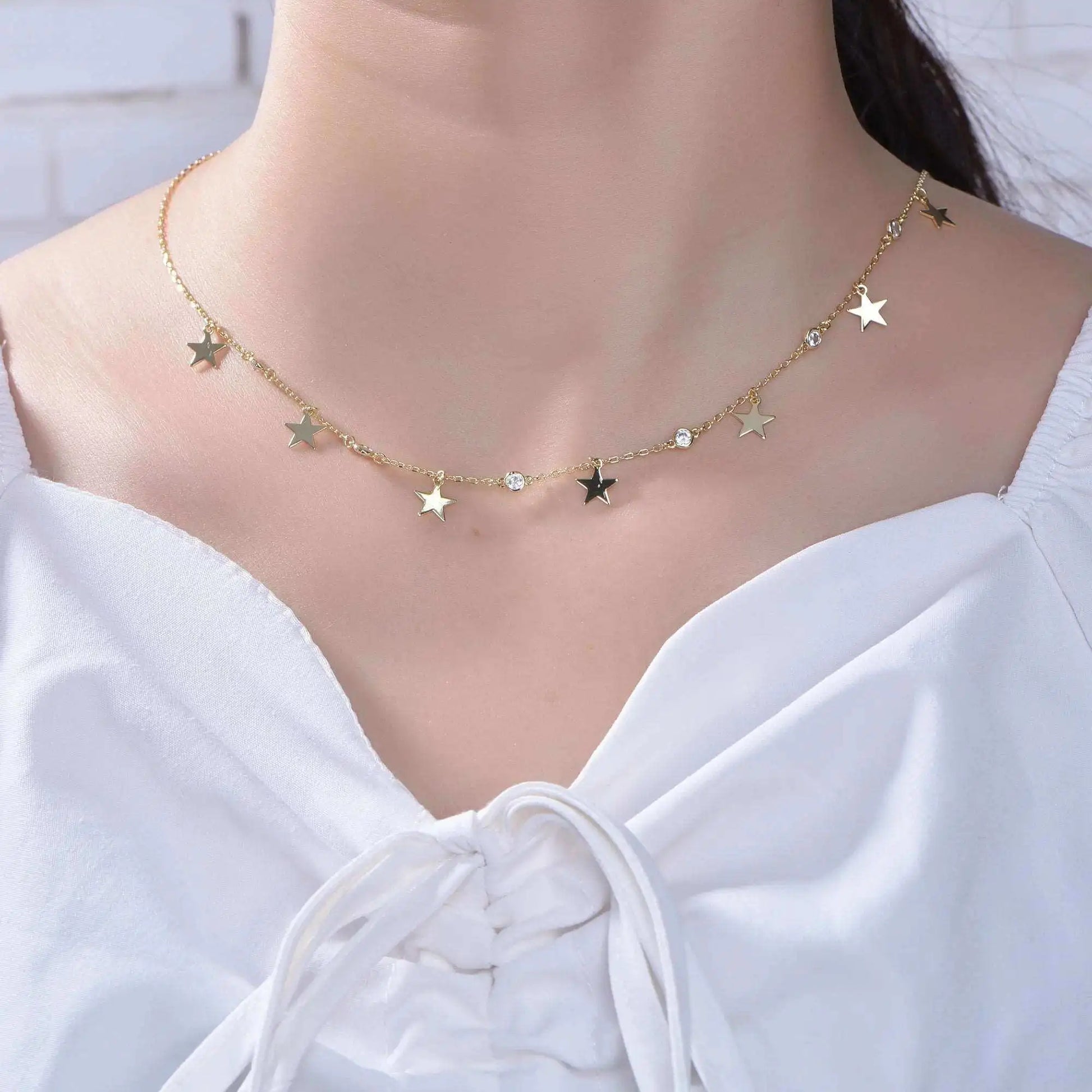 Wholesale Silver Gold Plated Cubic Zircon Star Chain Necklace for Women