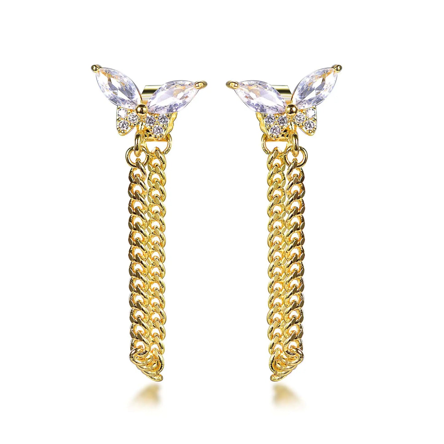 Wholesale Silver Gold Plated Cubic Zircon Tassel Drop Butterfly Chain Earrings