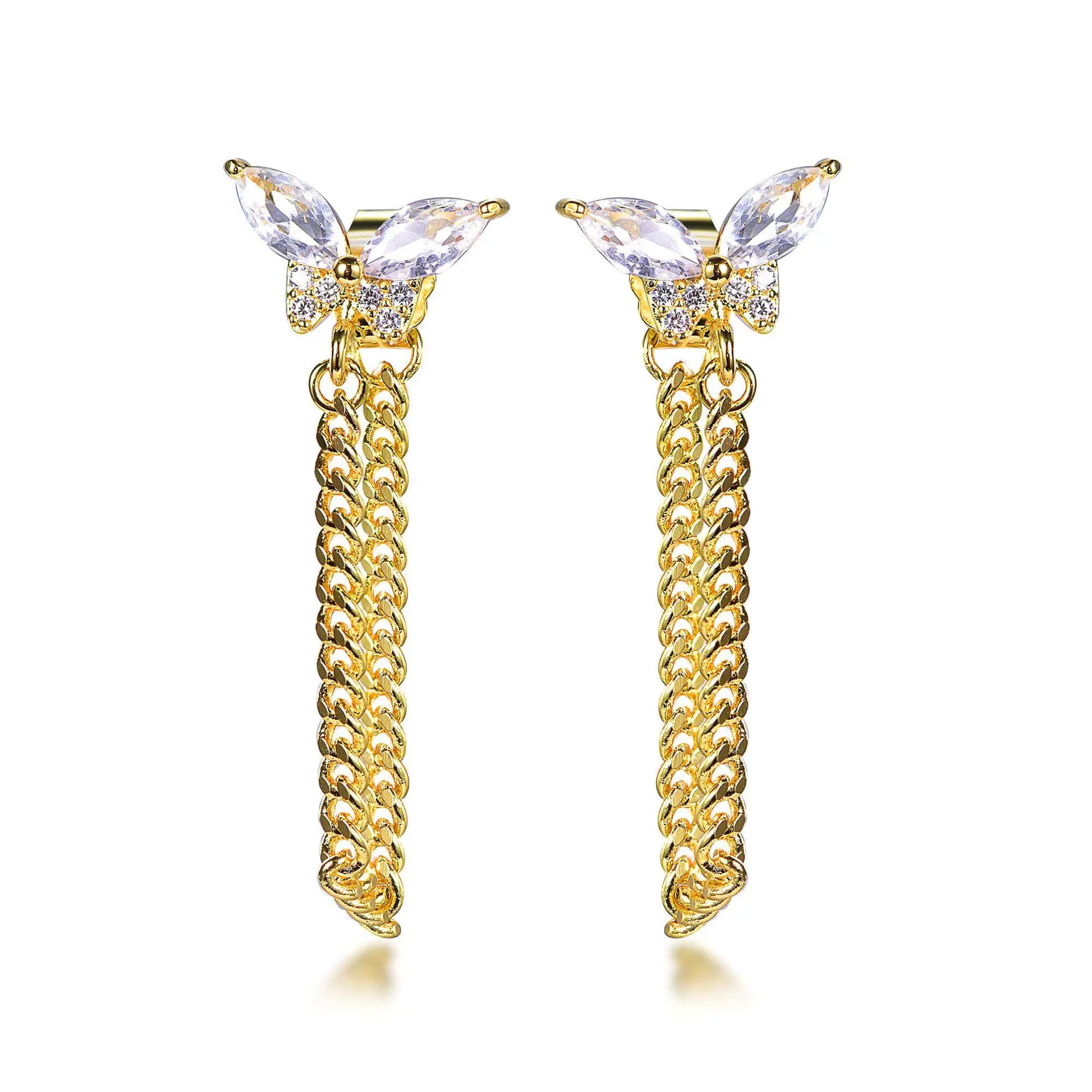 Wholesale Silver Gold Plated Cubic Zircon Tassel Drop Butterfly Chain Earrings