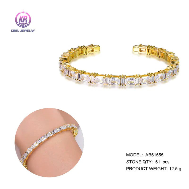 Wholesale Silver Gold Plated Cubic Zircon Tennis Bracelet Bangle for Women