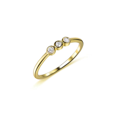 Wholesale Silver Gold Plated Cubic Zircon Thin Band Bezel Set Three Stone Ring​