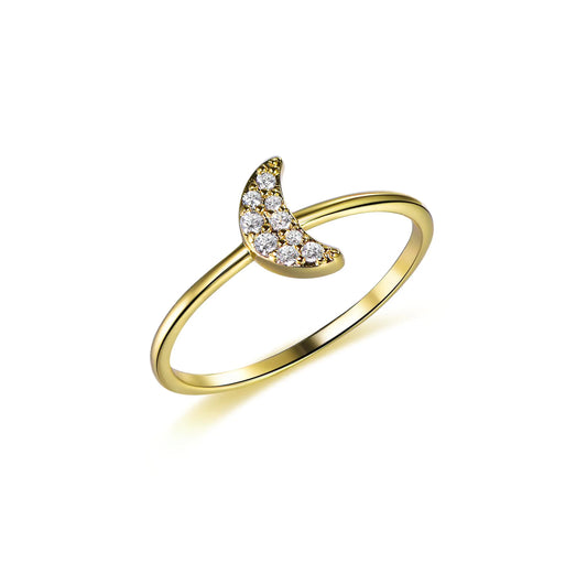 Wholesale Silver Gold Plated Cubic Zircon Thin Band Crescent Moon Ring​