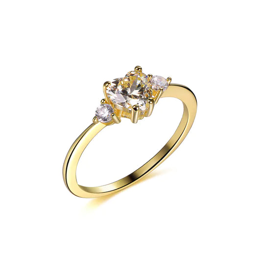 Wholesale Silver Gold Plated Cubic Zircon Three Stone Heart Shape Solitaire Ring