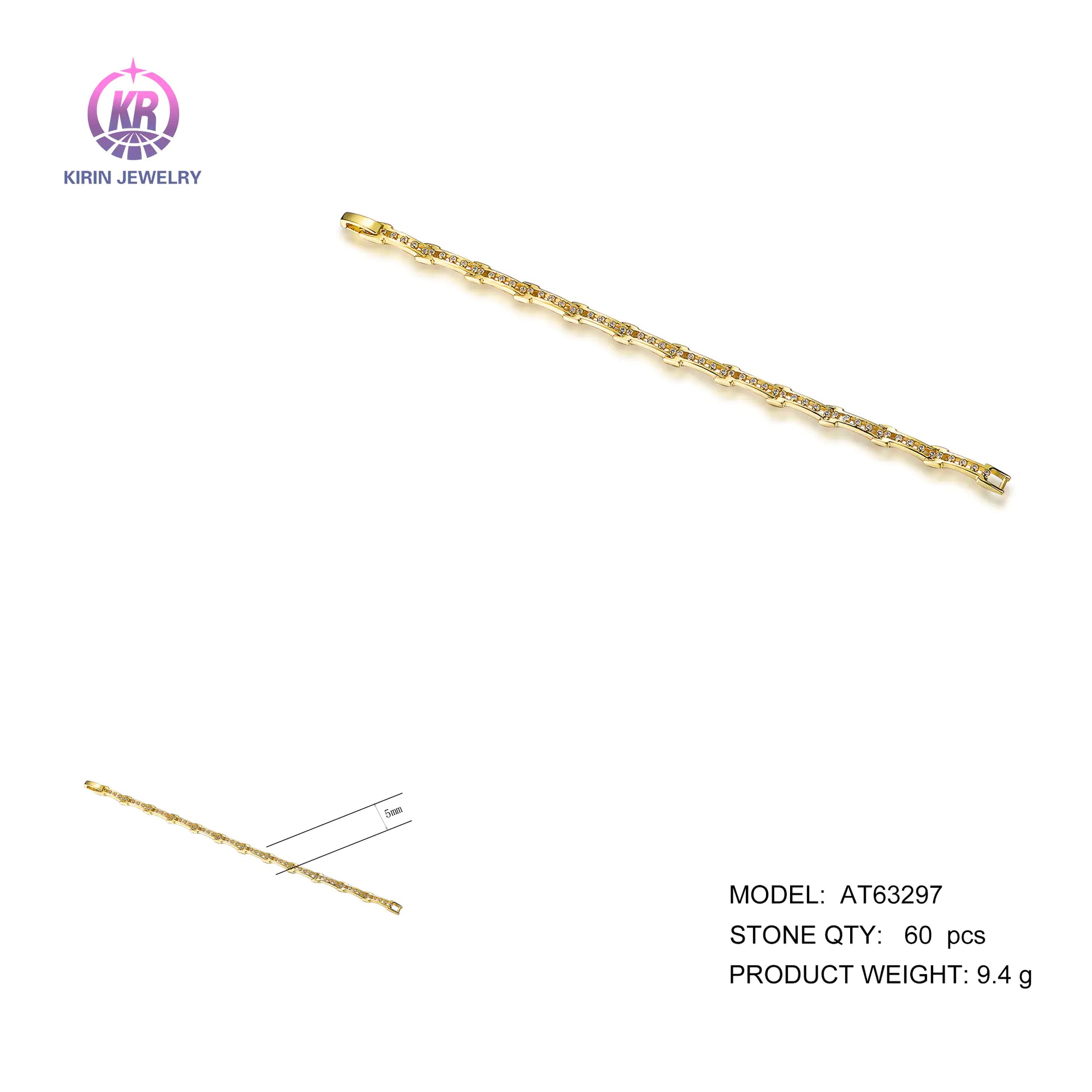 Wholesale Silver Gold Plated Cubic Zircon Unique Chain Curved Bracelet for Women