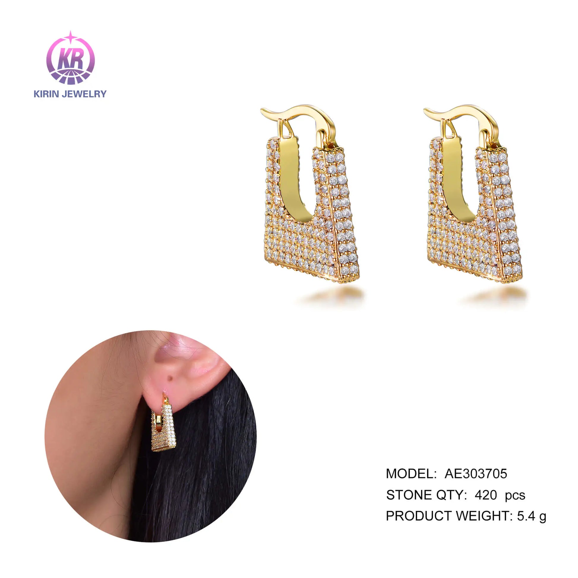 Wholesale Silver Gold Plated Cubic Zircon Unique Design Geometric Hoop Earrings for Women