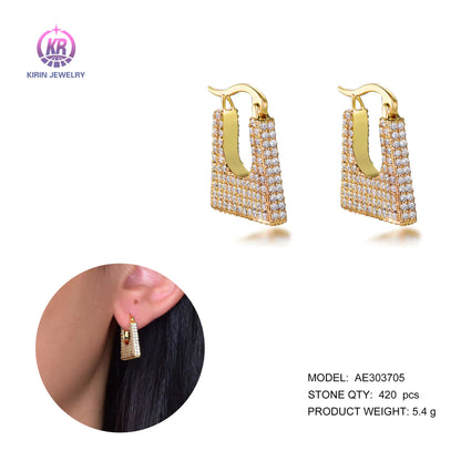 Wholesale Silver Gold Plated Cubic Zircon Unique Design Geometric Hoop Earrings for Women