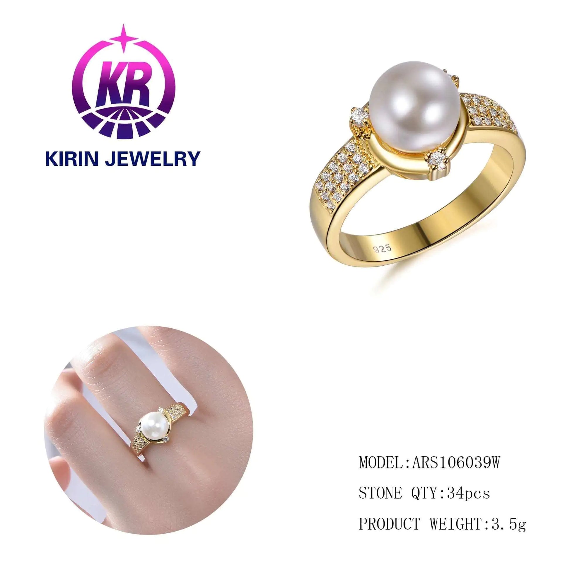 Wholesale Silver Gold Plated Cubic Zirconia Freshwater Pearl Engagement Rings for Women