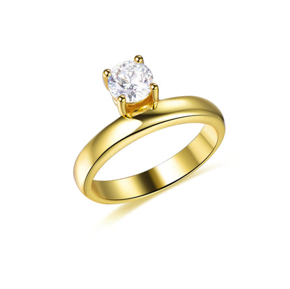 Wholesale Silver Gold Plated Cubic Ziron Asymmetrical Round Solitaire Ring