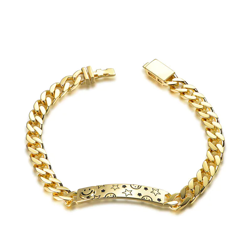 Wholesale Silver Gold Plated Enamel Curb Link Star And Smile Personalized Bar Bracelet​