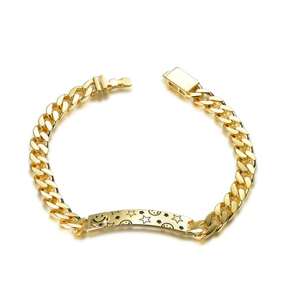 Wholesale Silver Gold Plated Enamel Curb Link Star And Smile Personalized Bar Bracelet​