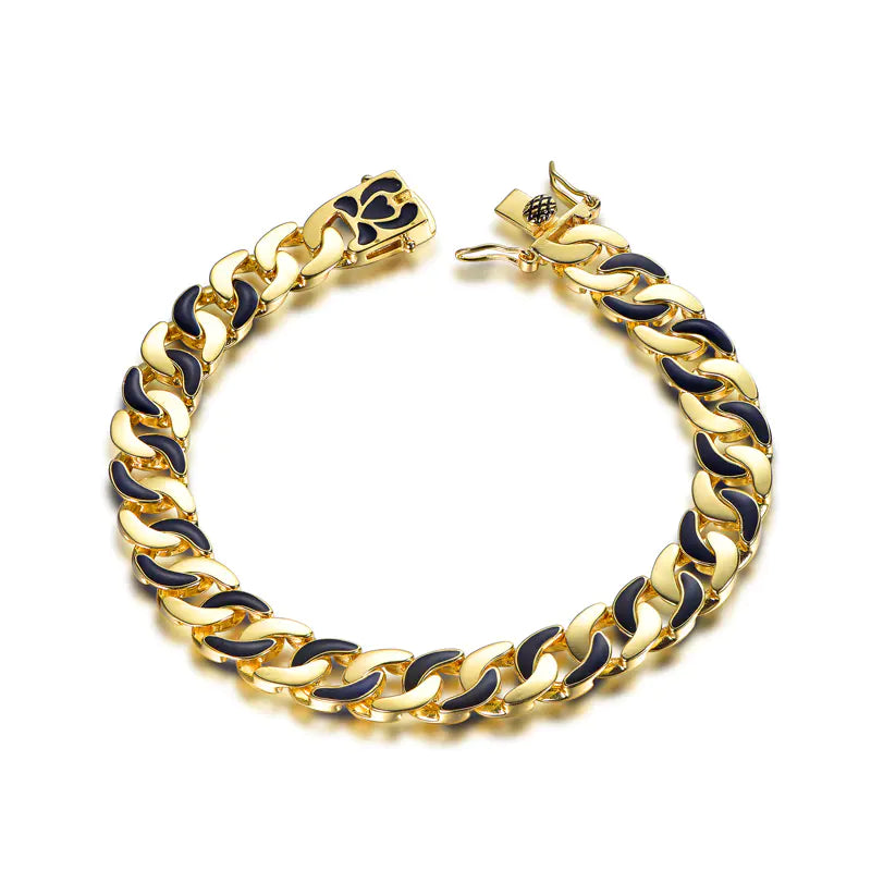 Wholesale Silver Gold Plated Enamel Two Tone Cuban Link Chain Bracelet​