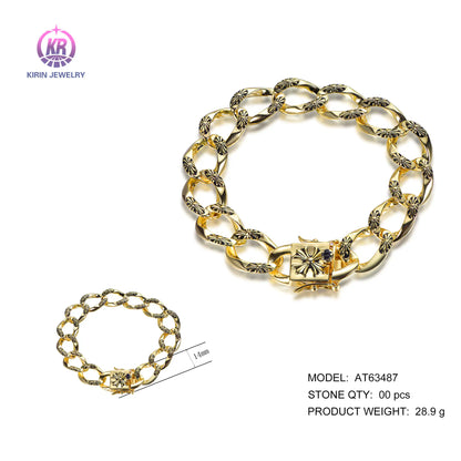 Wholesale Silver Gold Plated Enamel Unique Design Cuban Link Bracelet for Women