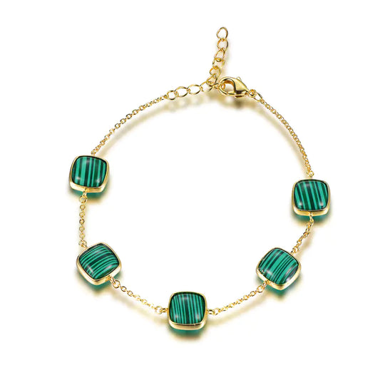 Wholesale Silver Gold Plated Five Cushion Cut Malakite Unique Design Bracelet​